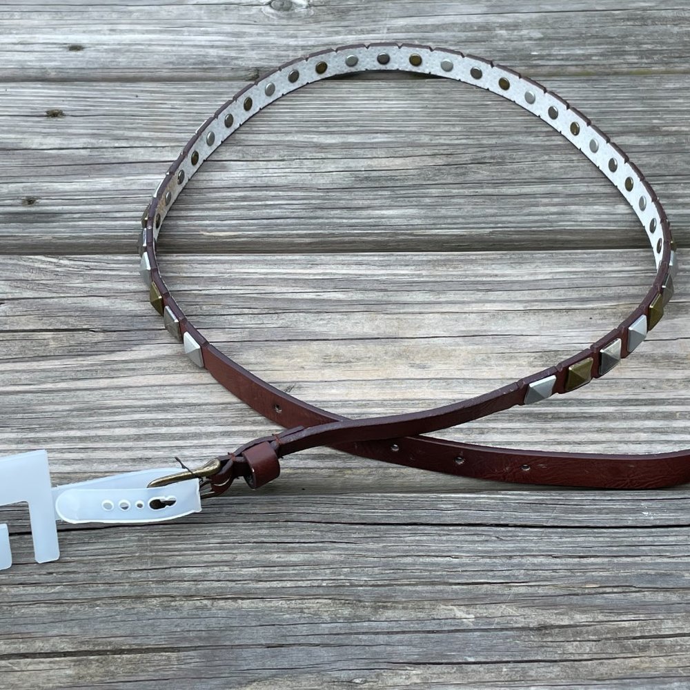 LODIS Women Belt Brown Leather Studded Skinny Belt - Picture 10 of 11